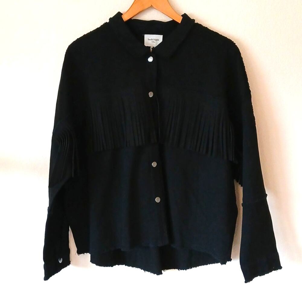 Haute Hippie Tribe Faux Black Suede Fringe Shacket
